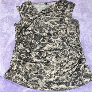 Ann Taylor Black and White Asymmetrical Ruched Blouse